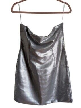 GLAMOROUS Silver Metallic Sequins Party Cocktail Cowl Neck Mini Dress Sz 10 NWT